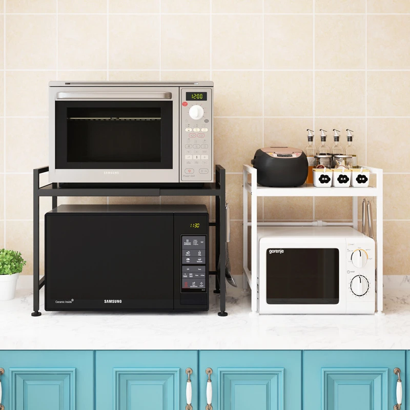 New Double-layer Adjustable Kitchen Storage Rack Microwave Oven Rack Rice  Cooker Spatula Storage Shelf Kitchen Organizer