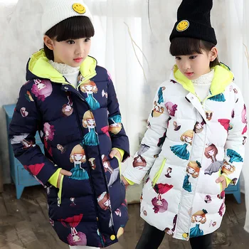 

2019 Girls Clothes Jackets for Girls 4-15Y Children Coat Kids Outerwear Teenager Hooded Parkas Cartoon Coat Long Hooded Down