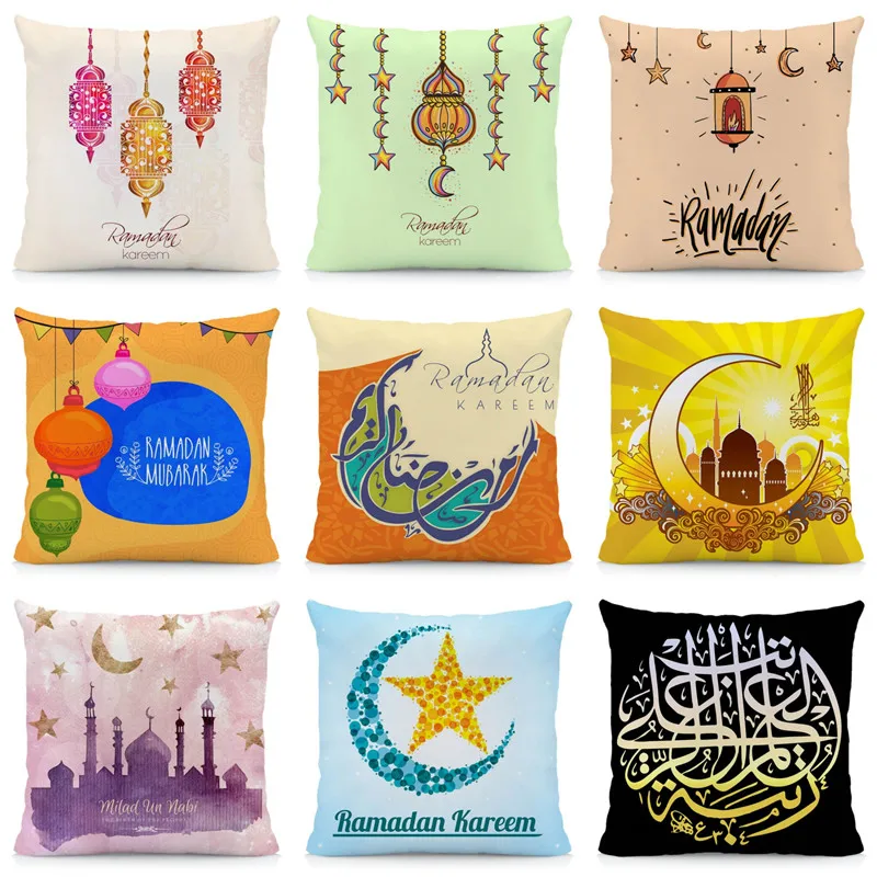 

XUNYU Ramadan Cushion Cover Eid mubarak Pillow Cases Polyester Pillowcase Home Decorative Throw Pillow Cover for Sofa KQ58