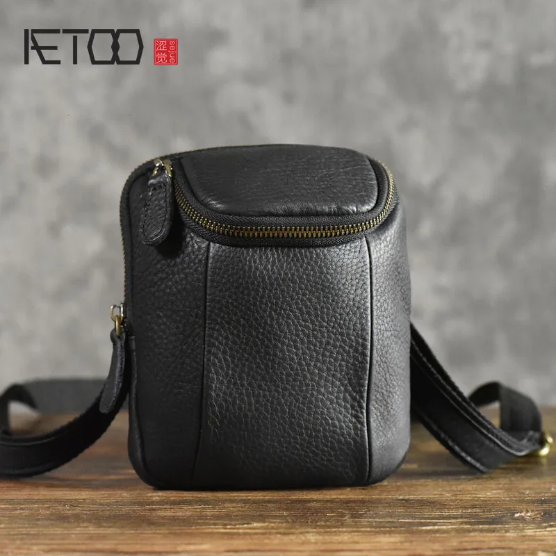 

BJYL Leather Messenger Bag casual vintage Leather Phone Pocket Shoulder Bag Mini Men's Flap Soft Leather Small Bag