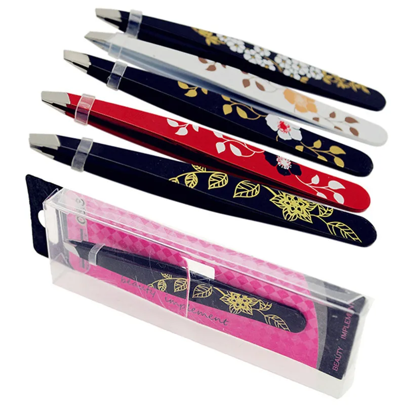 

Flower printed Stainless Steel Eyebrow Tweezer Slant Tip Hair Removal Eyebrow Tweezer Makeup Tool