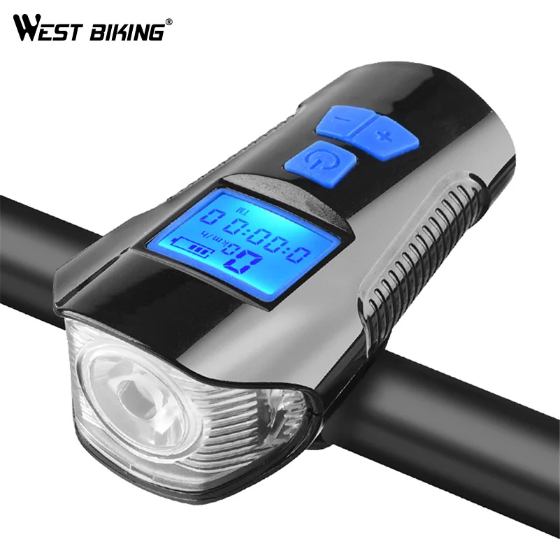 Cheap WEST BIKING Bike Front Light Waterproof USB Charging Headlight Flashlight Bicycle Computer Speedometer Horn Lamp Cycling Light 0