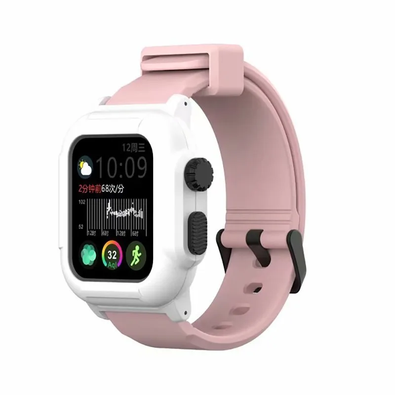 Водонепроницаемый чехол для Apple Watch band 4 iwatch band 42 мм силиконовый ремешок 44 мм 40 мм pulseira браслет умные часы аксессуары петля - Цвет ремешка: 10 White PinkStrap