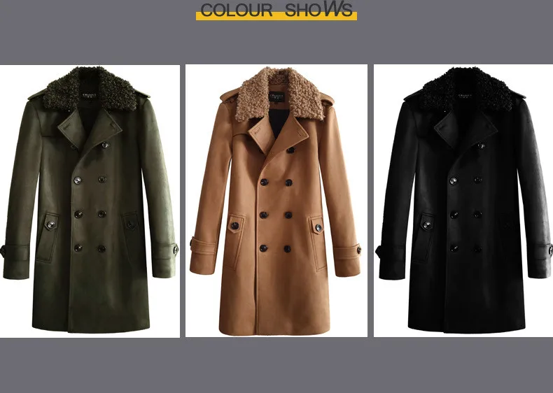 Suede Leather Trench Coat Men Windbreaker Warm Winter Cloak Mens Long Coat Plus Size 5xl 6xl Male Overcoat Korean Style Clothing