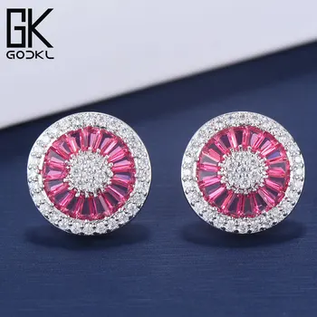 

GODKI Fashion Round Geometric Trendy Stud Earrings For Women Wedding Cubic Zirconia DUBAI Earrings boucle d'oreille femme 2018