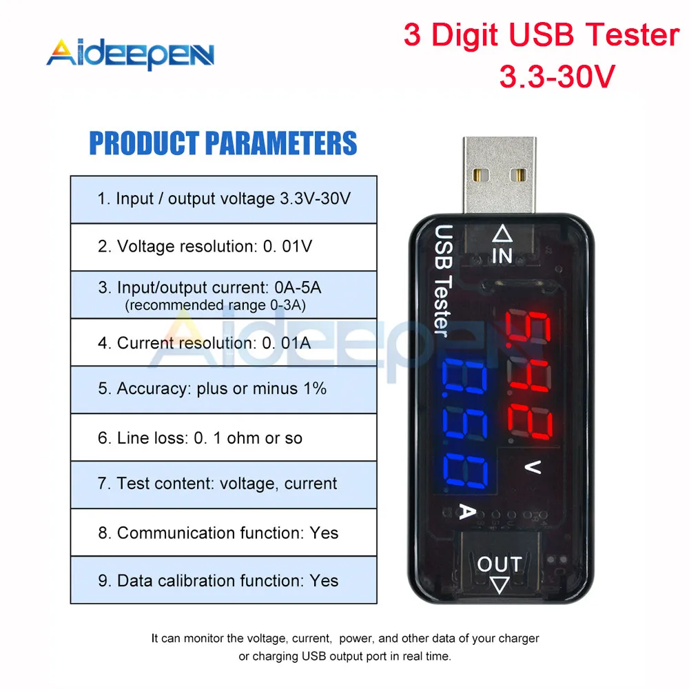3/4 цифр USB зарядное устройство Доктор цифровой зарядки батареи Вольтметр Амперметр измеритель тока USB детектор умная функция - Цвет: 3 Digit USB Tester