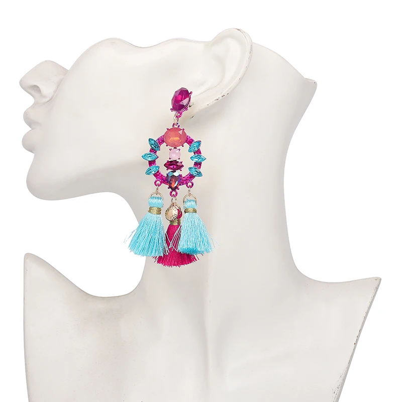 JURAN новые серьги ручной работы для женщин Кристалл большие серьги с каплями бахромой висячие серьги-кисточки Свадебные эффектные ювелирные изделия
