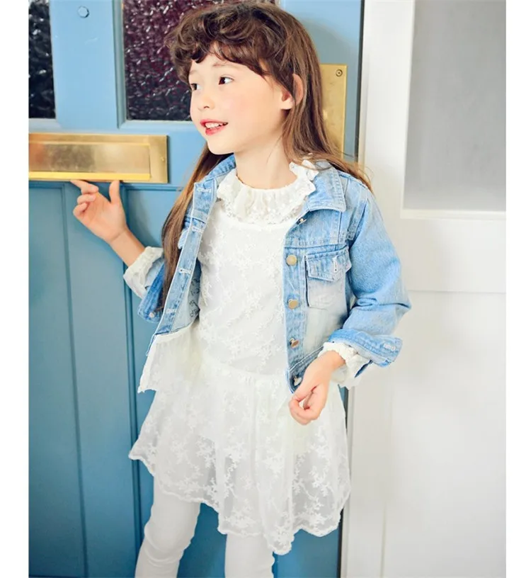 2-8 y children girls jackets long sleeve lace denim jackets for girls clothes spring autumn coat fashion wash denim jacket girl (12)