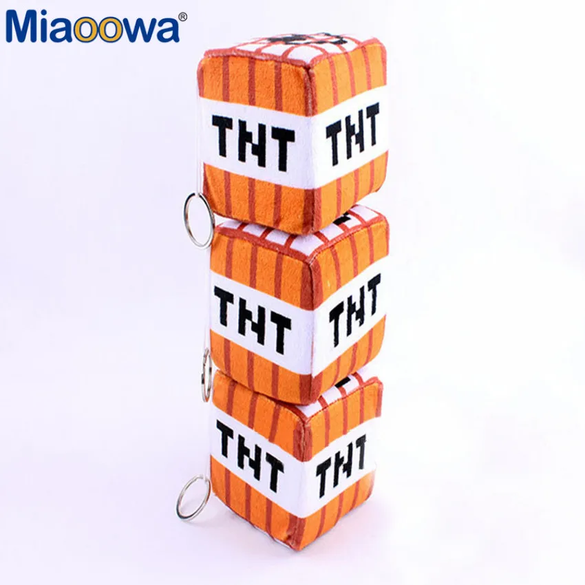 1pc 10*10cm Minecraft Plush Toys Cotton Stuffed TNT Key Chain Bomb For Kids gift cartoon plush collection wholesale
