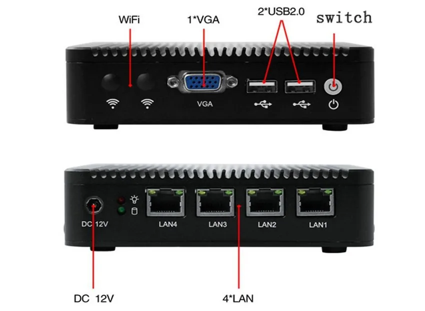 Без вентилятора Мини-ПК Celeron 4 ядра J1900 Оконные рамы 7 с 4 Gigabit LAN NIC pfsense WI-FI как маршрутизатор брандмауэра Micro Server Computer