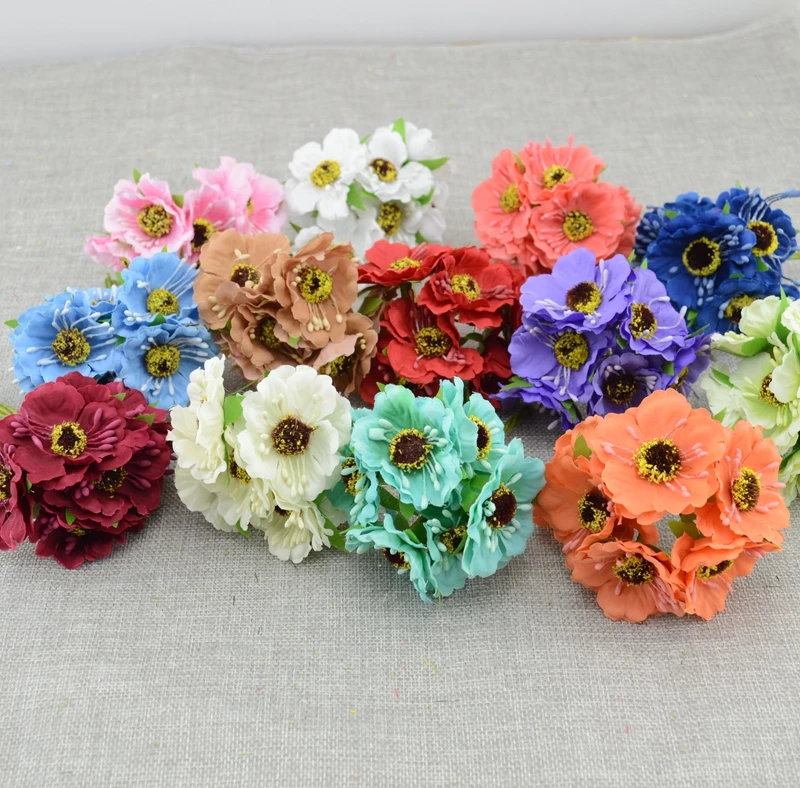 6pcs/lot Cherry Blossom Artificial Flowers Wedding Car Vase for Home Decoration Bride Bouquet