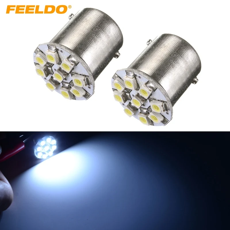 

FEELDO 2Pcs White Car LED light lighting bulbs S25 1156 1210LED 9SMD Brake Turn Backup LED Light #FD-1648