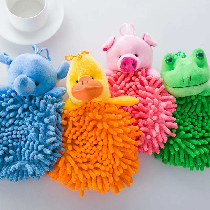 

Cute Cartoon Head Chenille Towel Hanging Towel Animal Elephant Frog Pig Duck Head Children Washing Towel Super-absorbent Towel