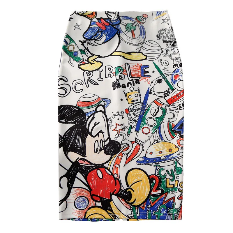 

New Cartoon Mouse Print High Waist Slim Skirts Young Girl Summer Large Size Japan Female Falda Women's Pencil skirt