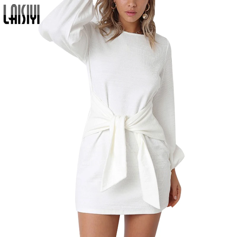 

LAISIYI Fashion Streetwear Loose Casual Women DressesO-neck Long Sleeve Short Autumn Dress Elegant White Mini Vestido ASDR21324