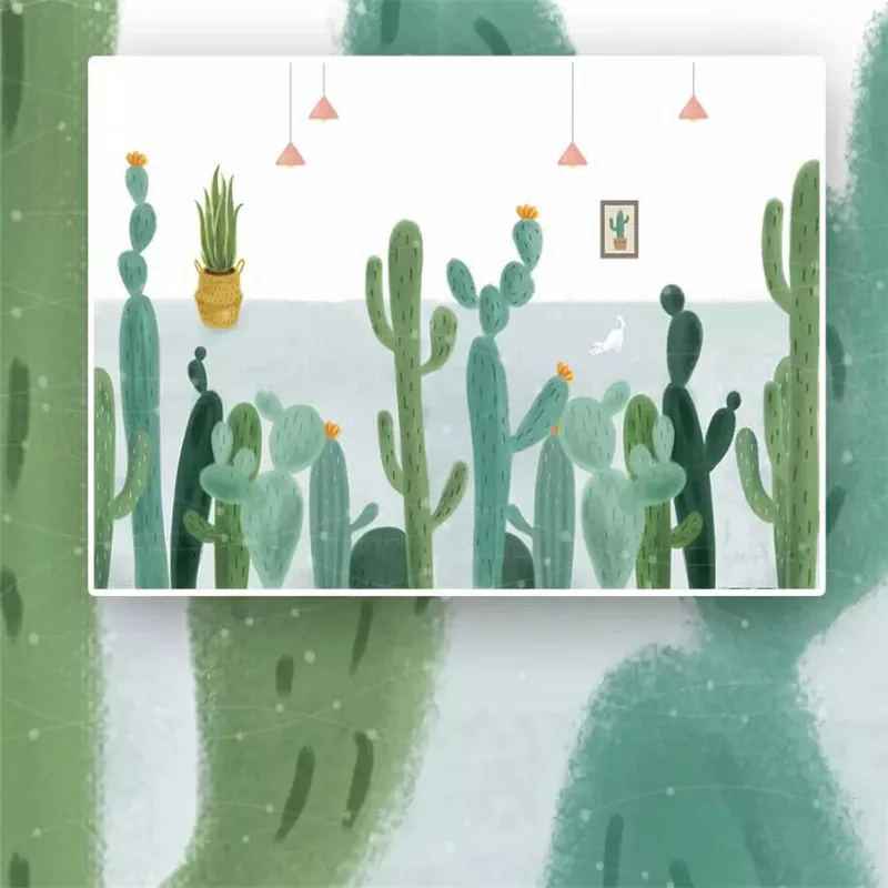 Cactus hand-painted minimalist TV background wall professional production mural wallpaper wholesale custom poster photo wall Cactus hand-painted minimalist TV background wall professional production mural wallpaper wholesale custom poster photo wall