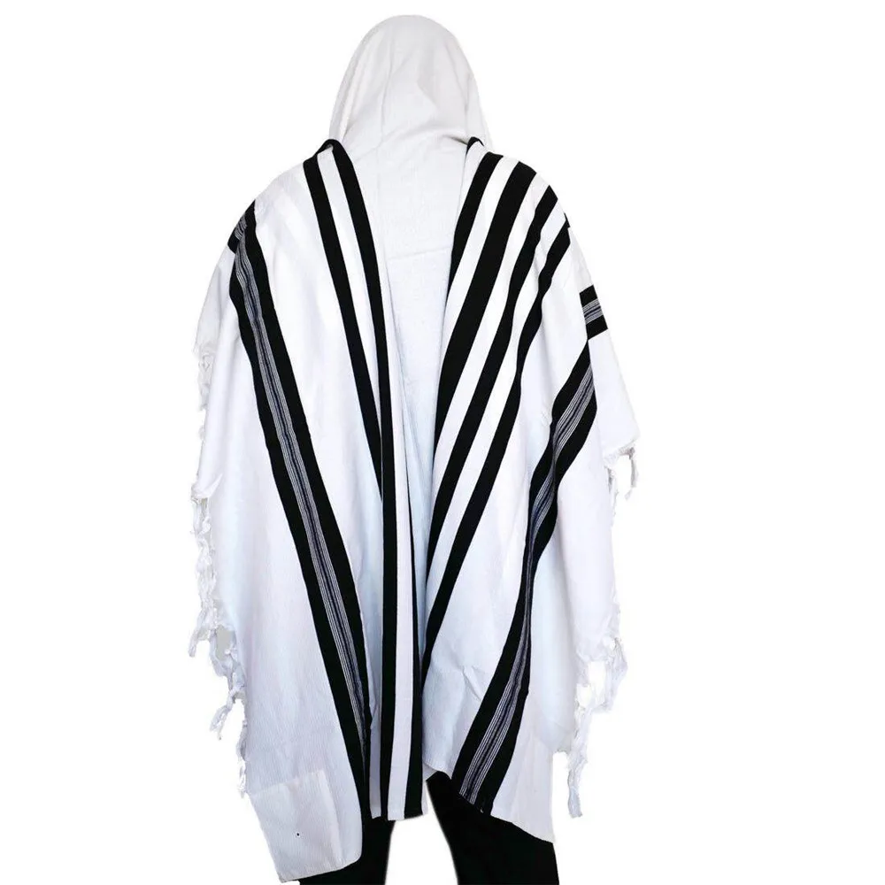 

Israel tallit jewish prayer scarf 100% wool tallit Jacquard white color with black stripes size: 140*180cm weight :600g