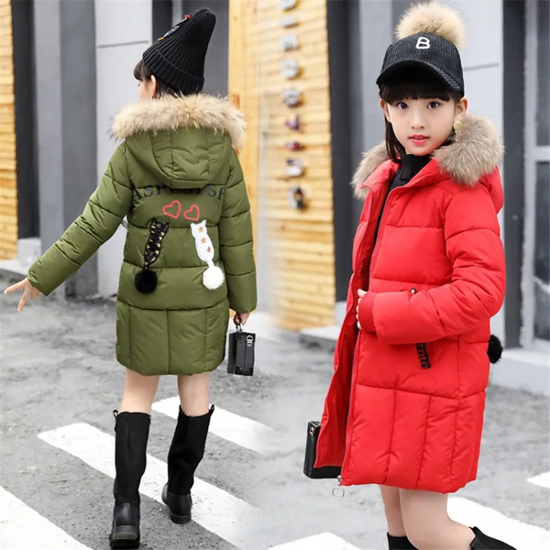 

Fashion Girls Winter New Cotton Jackets Girls Zipper Fur Collar Letters Coats Girl Thickening Hooded Warm Jacket Kids Clothes