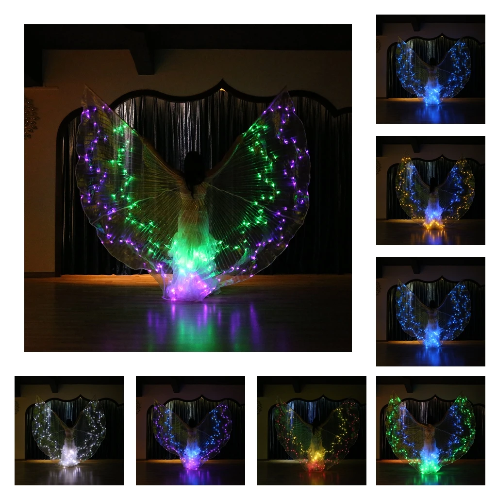 36 Color Changing LED Isis Wings Glow Light Up Belly Dance Costumes with Sticks