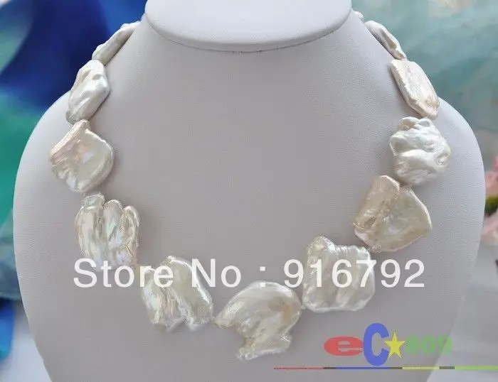 

free shipping >>>>>P3670 HUGE 18" 35mm WHITE BAROQUE KESHI REBORN PEARL NECKLACE