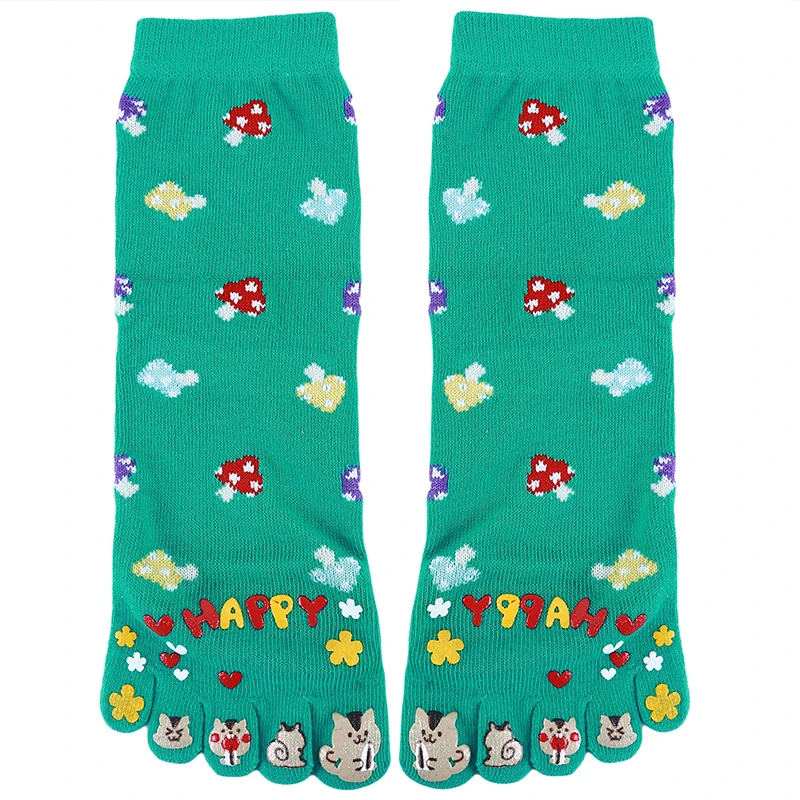 Жаккардовые носки для взрослых с грибами; сезон осень-зима; дышащие хлопковые удобные раздельные носки с пятью пальцами - Цвет: green