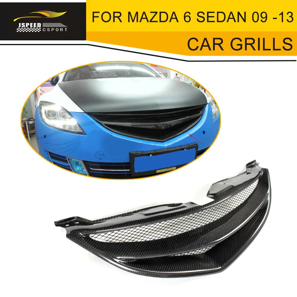 Carbon Fiber Car Grills Front Bumper Grill Grille For Mazda 6 Sedan 4 Door Only 2009 - 2013 GS GT I S Grey FRP цена Carbon Fiber Car Grills Front Bumper Grill Grille For Mazda 6 Sedan 4 Door Only 2009 - 2013 GS GT I S Grey FRP цены онлайн