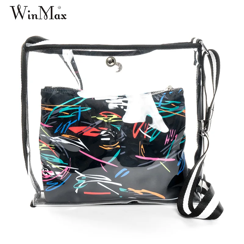 

Winmax Fashion Handbags High Quality Transparent Women's Shoulder Messenger Bag Cheap Luxury Women Beach Bag Casual Shopping Bag