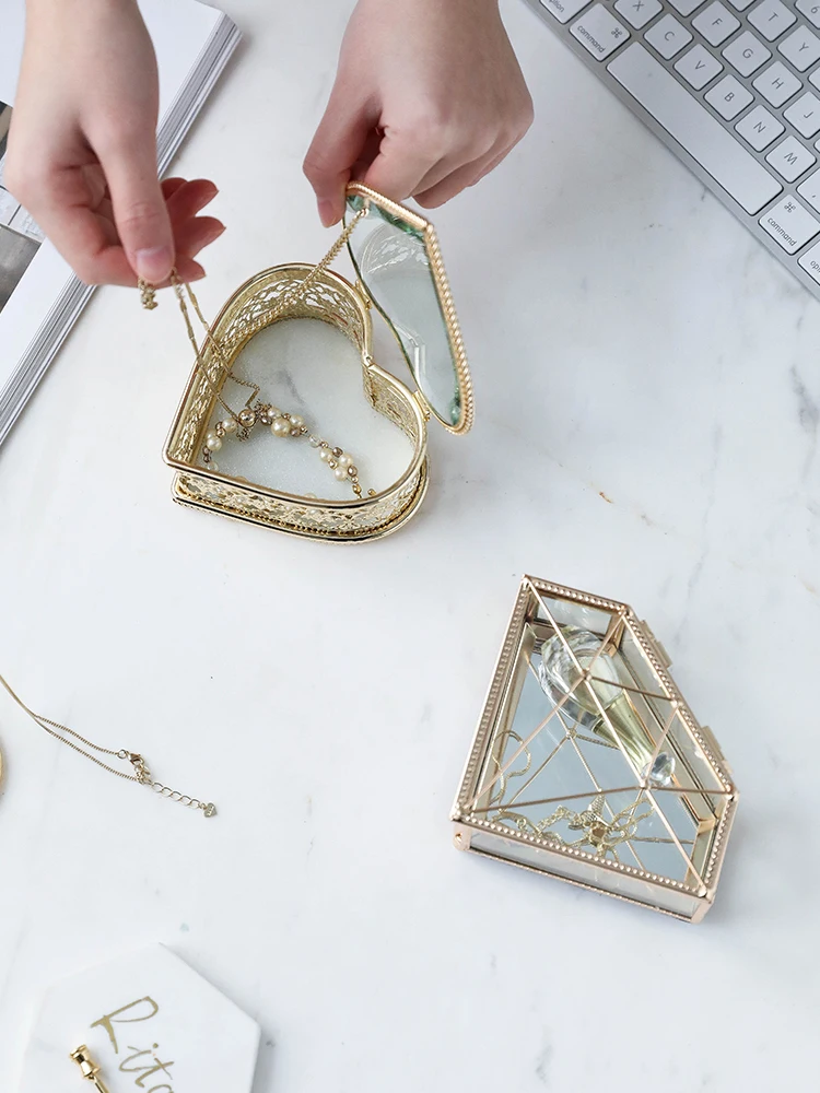 Креативная стеклянная шкатулка в скандинавском стиле, коробка для хранения ювелирных изделий, кольцо, ожерелье, дисплей, настольная коробка для хранения, украшение дома