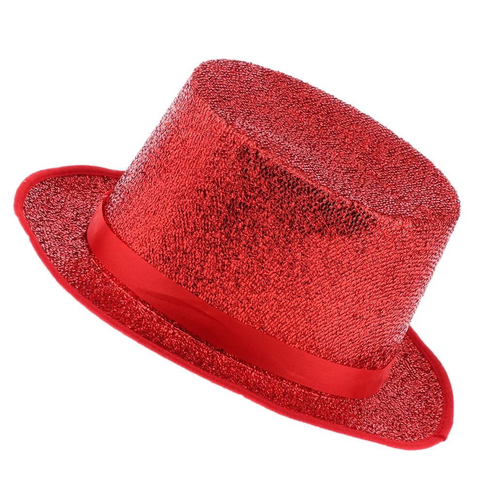 Adult Top Hat Fancy Dress Shiny Sequin Satin Magician Stage Performing Hat Costume Party Favors for Mens Ladies