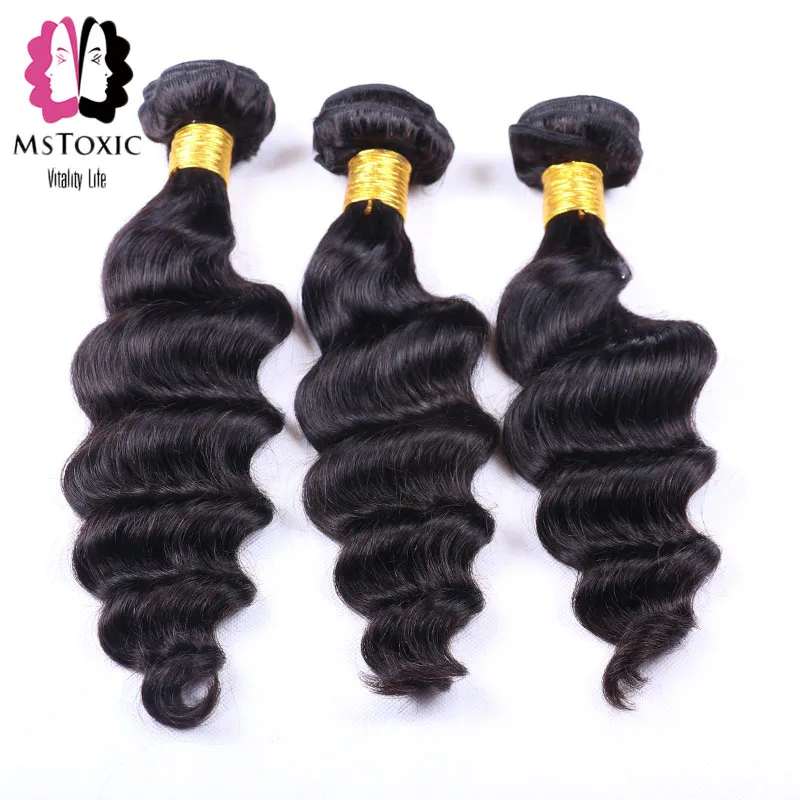 Mstoxic Loose Deep Wave 3 Bundles Non Remy Brazilian Hair Weave Bundles 100% Human Hair Bundles Natural Color 8-28inch