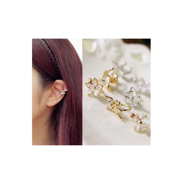 

8 Colors for Choose Cubic Zircon U Shape Crown Crown Flower Angel Clip on Earrings Non Piercing for Girls Charm Cuff Earrings