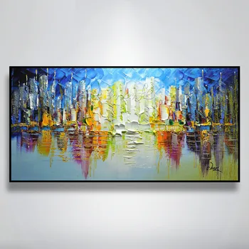 

Hand painted canvas oil paintings Wall art Pictures for living room Cheap modern cuadros abstract oil painting landscape sailing