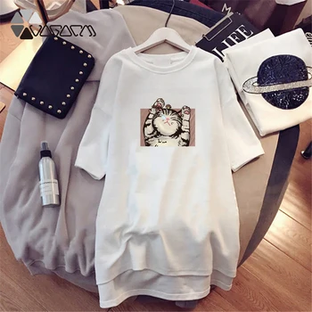 

Women Summer Cartoon Mini Night Dress Plus Size M-4XL Cool Cat Casual Loose Nightgown Fashion Party Club Female Clothes