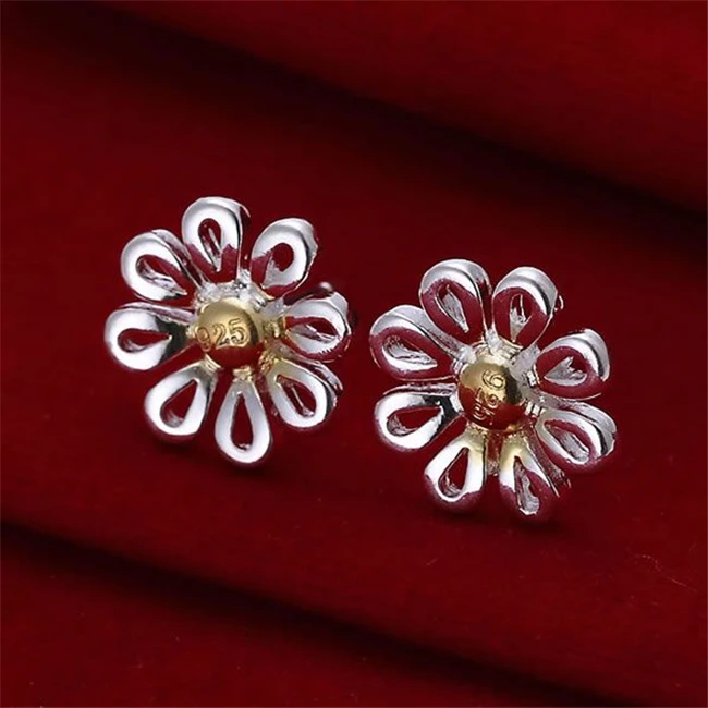 

ESE014 Wholesale silver plated earrings , Factory price 925 stamped fashion jewelry Chrysanthemum Earrings E014 /avfajmma
