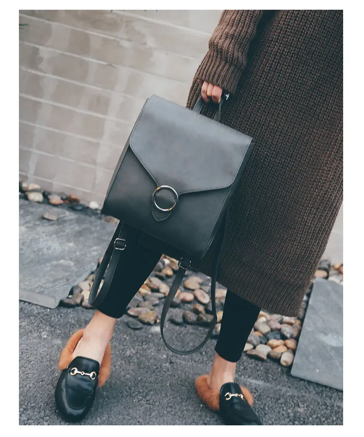 New Korean Style Vintage Preppy Style Backpack Women PU Joker Leisure School Bag Vintage London Fashion Pure Color Backpack05