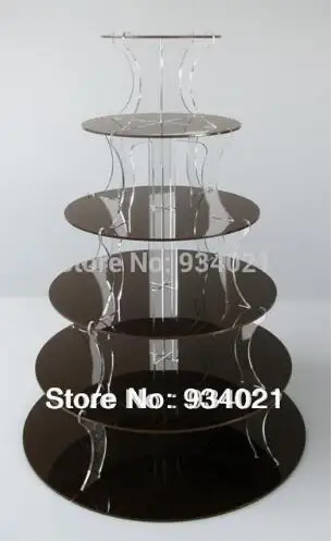 

Free shipping Square Acrylic Clear Black 6 Tier Acrylic Cake Stand wedding decoration