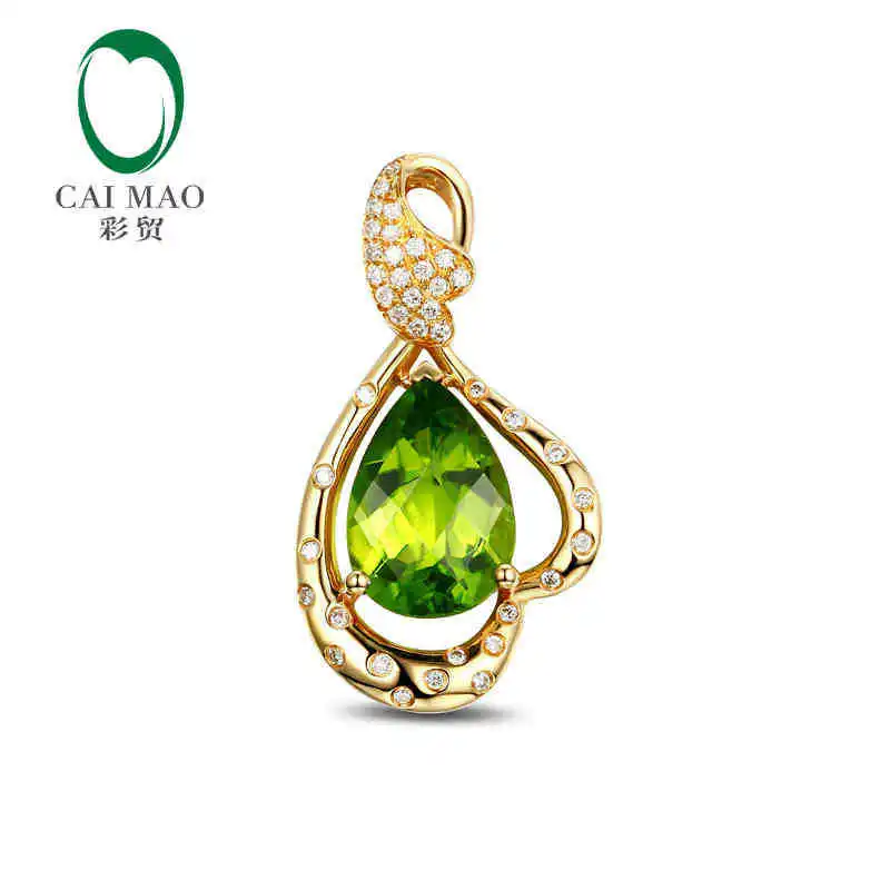 CaiMao 18KT/750 Yellow Gold 4.15 ct Natural IF peridot & 0.20 ct Full Cut Diamond Engagement Gemstone Pendant Jewelry