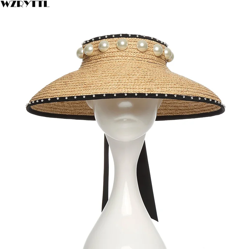 اليدوية النساء Ultrabraid قناع مع الشريط ملزم بيلس الرافية القش قبعة بواقٍ للشمس كبيرة حافة قبعة الشمس الصيف قبعة للشاطئ السفر كاب