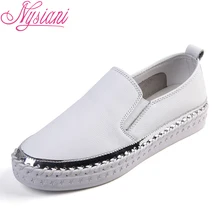 2019 Spring Flat Platform Women Leather Flat Shoes Slip-on Round Toe Thick Bottom Split Leather Casual White Loafers Nysiani цена 2019 Spring Flat Platform Women Leather Flat Shoes Slip-on Round Toe Thick Bottom Split Leather Casual White Loafers Nysiani цены онлайн