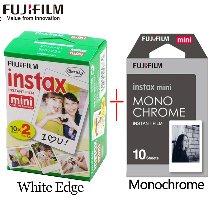 Fujifilm instax mini пленка 20 листов белый край + 10 листов черный и белый монохромная пленка для мгновенной камеры мини 8 7 s 25 50 s 9 - изображение
