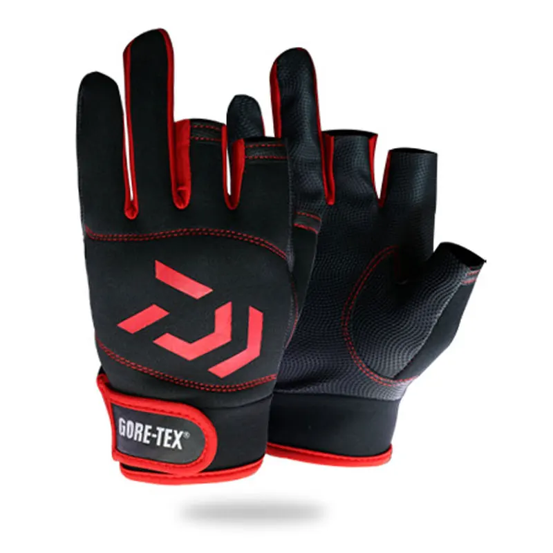 

Drop Shipping 1 Pair DAYIWA Anti-Slip 3 Fingers Cut Fishing Gloves Waterproof Leather PU Fishing Gloves Hunting Gloves