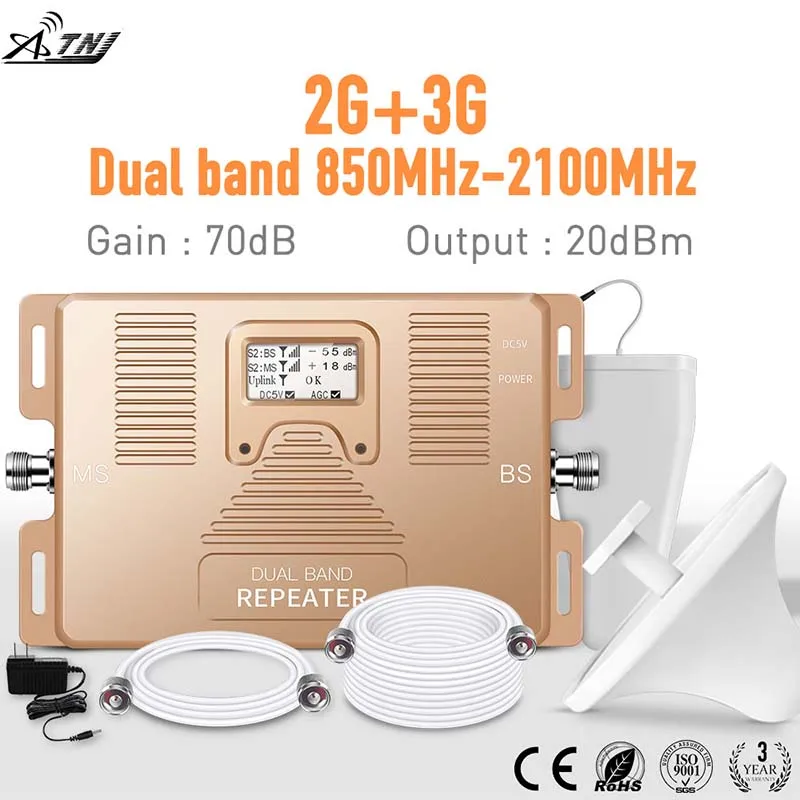 

High Quality!LCD Smart DUAL BAND GSM 2g 850mhz+3G 2100mhz speed 2g/3g mobile signal booster signal repeater amplifier kit
