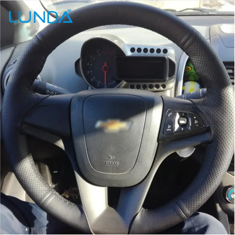 LUNDA Black Leather Car Steering Wheel Cover for Chevrolet Cruze 2009