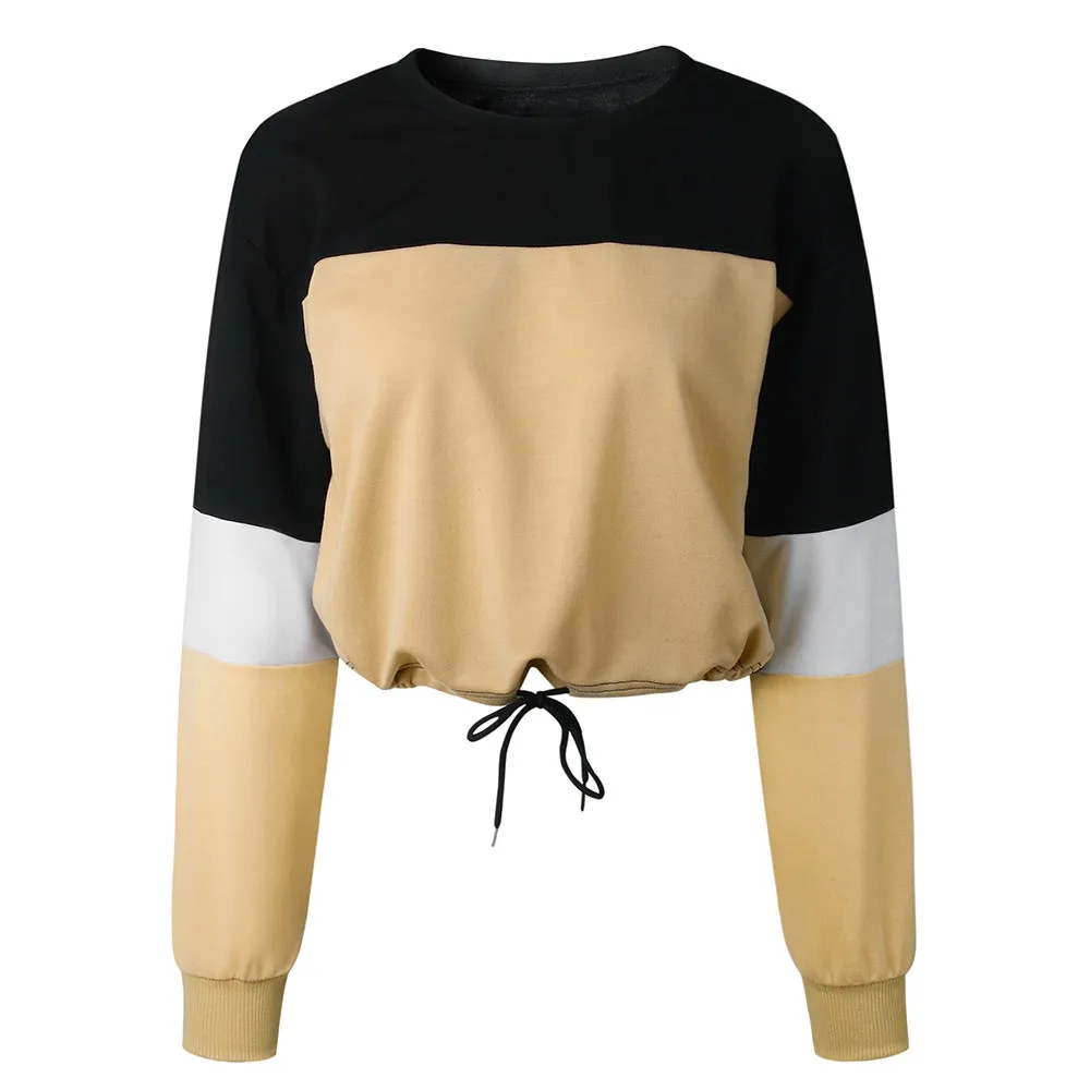 KANCOOLD/Осенняя мода, лоскутные цветные свитшоты для женщин,, толстовка с длинными рукавами, толстовки, топы, блузка, укороченный пуловер, HX0723