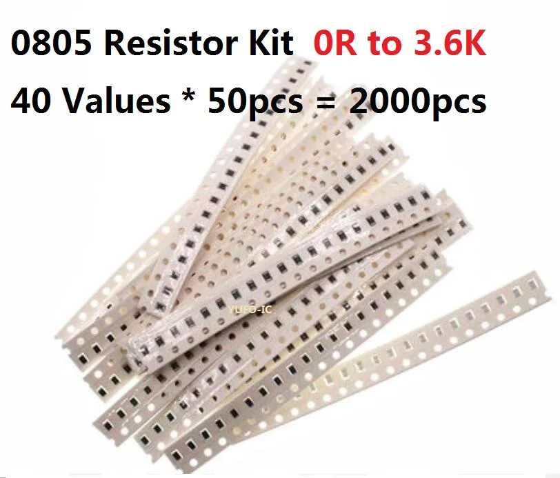 40 значений* 50 шт = 2000 шт SMD 0805 Резистор Комплект 0 Ohm-3.6K 5% Сопротивление Ассорти Комплект 1R 2.2R 10R 100R 470R 680R 1K чипы упаковка