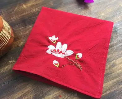  Magnolia flower embroidery cotton double layer handkerchief student couple gift embroidered name co