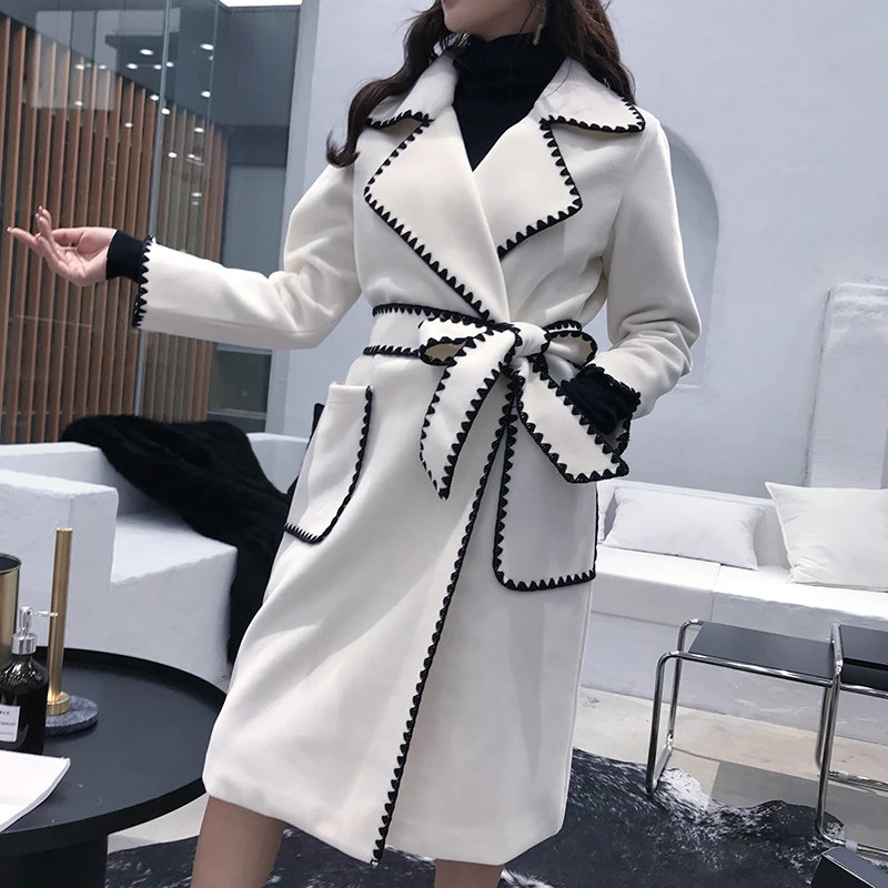 Mince Rétro En Beige Épaississement Et Longue Section Nouvelle Parcs Femmes Laine 2018 Hiver Tempérament Automne Manteau Taille Rdq7WaOwO