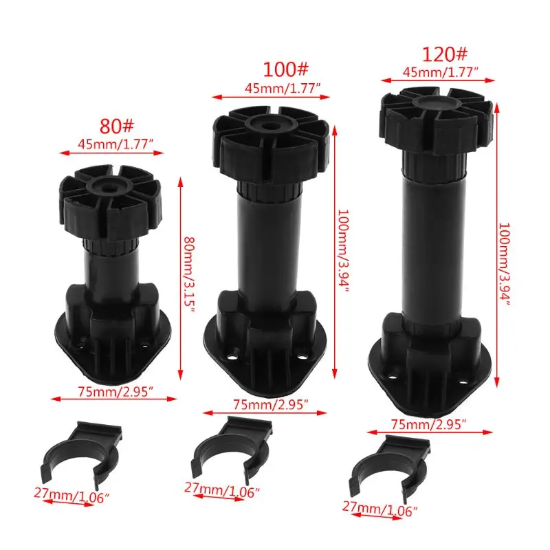 4 шт. регулируемая высота шкафа ножки шкафа для кухни ванной комнаты 80 мм (до 100 мм), 100 мм (до 120 мм), 120 мм (до 150 мм)