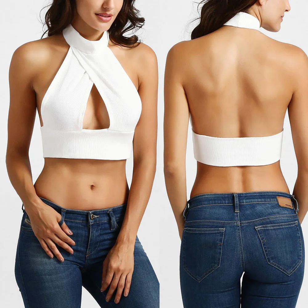 

feitong 2019 Sexy Women Solid Strappy Tanks Vest Crop Top ladies summer tops Off-the-shoulder top #3.5