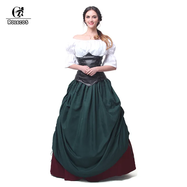 rolecos retro dress renaissance medieval long dresses with leather